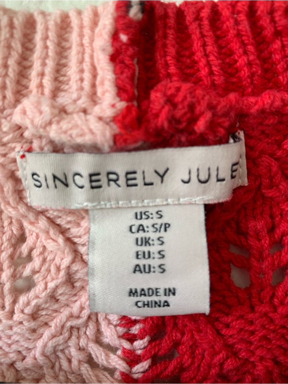 Sincerly Jules Pink & Red Tie-Front Eyelet Knit Cardigan - Picture 3 of 3